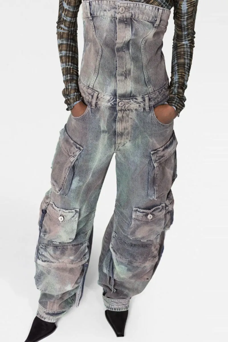 JH0507 Tie Dye Cargo Jumpsuits