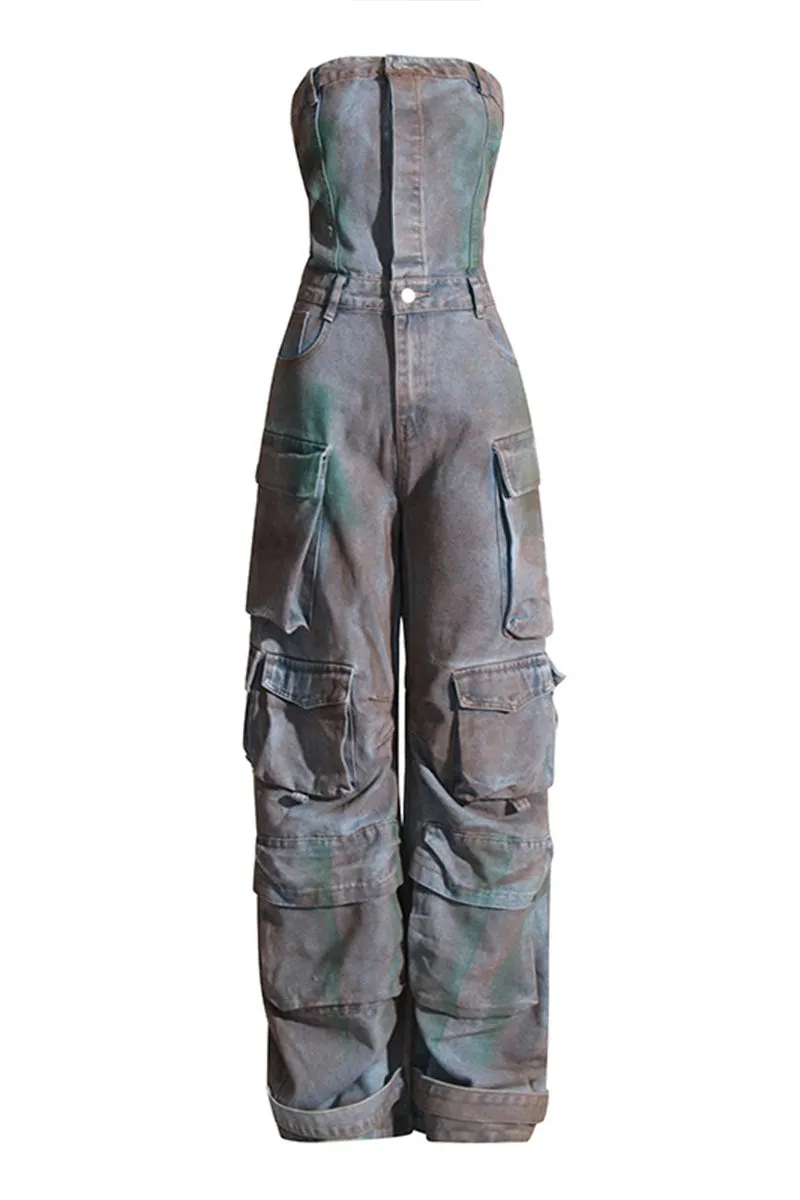 JH0507 Tie Dye Cargo Jumpsuits