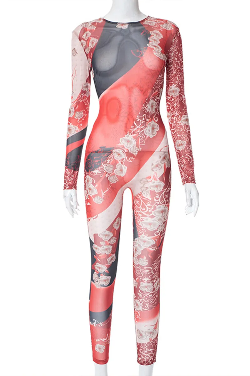 JH665 Mesh Graphic Sheer Jumpsuit