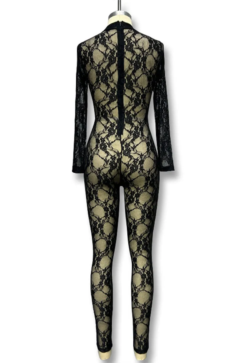 JI786 Lace Mesh Jumpsuit
