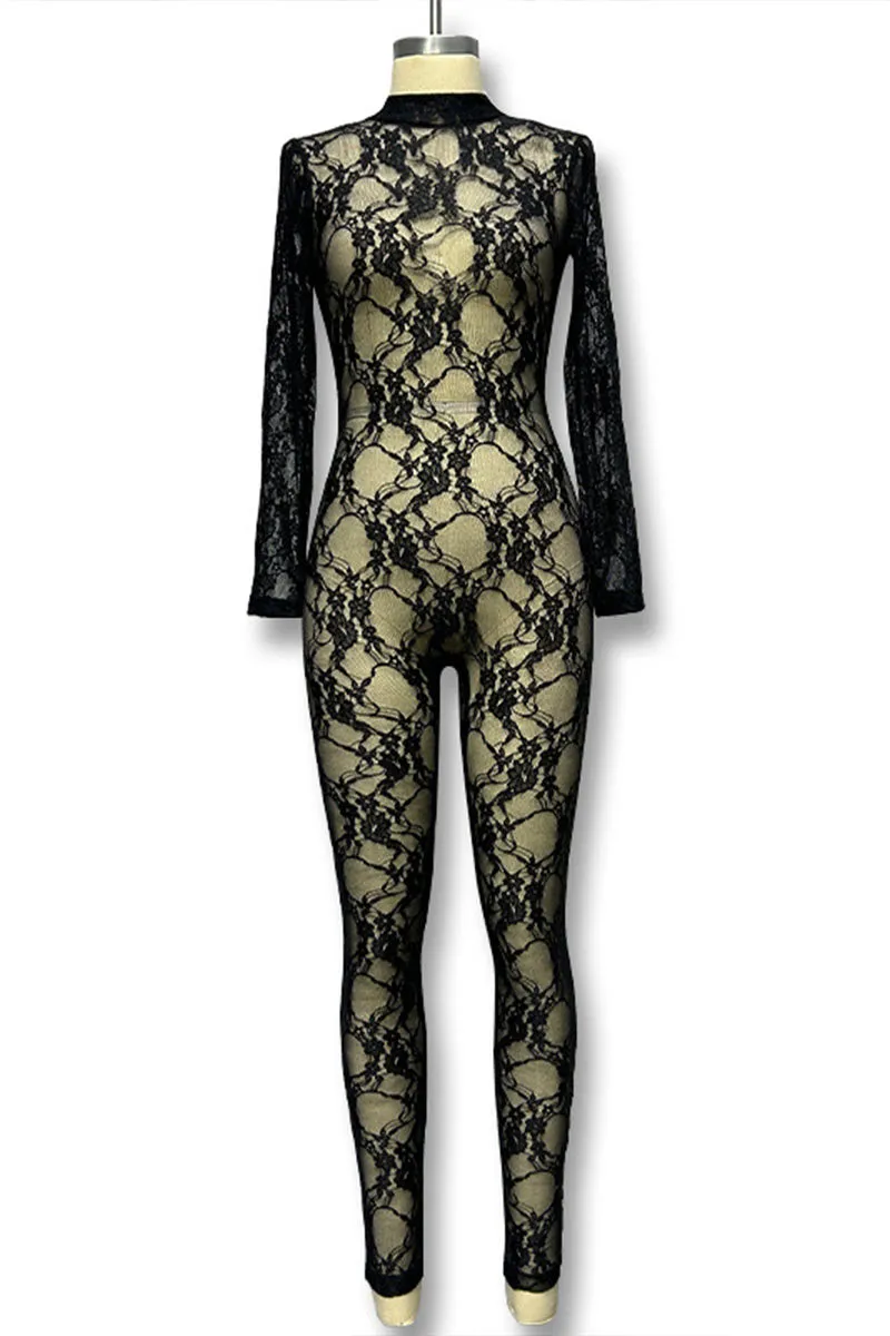 JI786 Lace Mesh Jumpsuit
