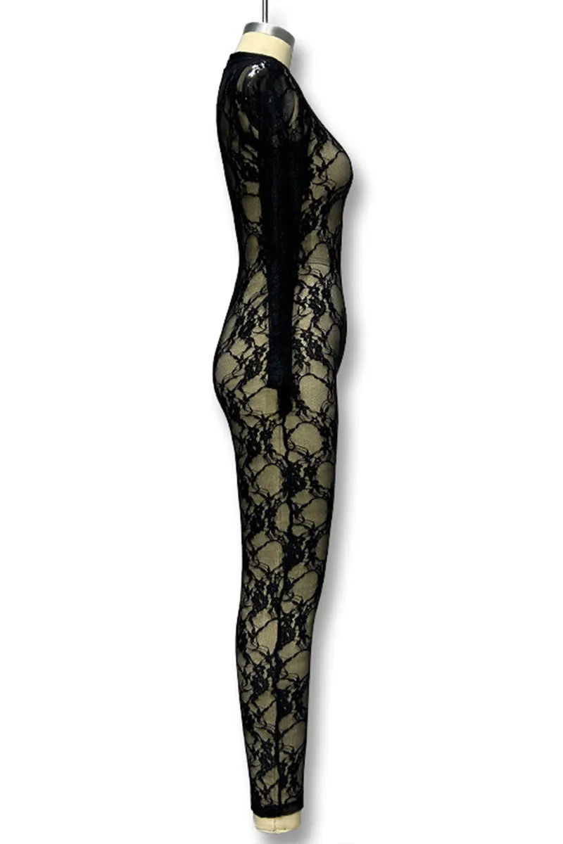 JI786 Lace Mesh Jumpsuit