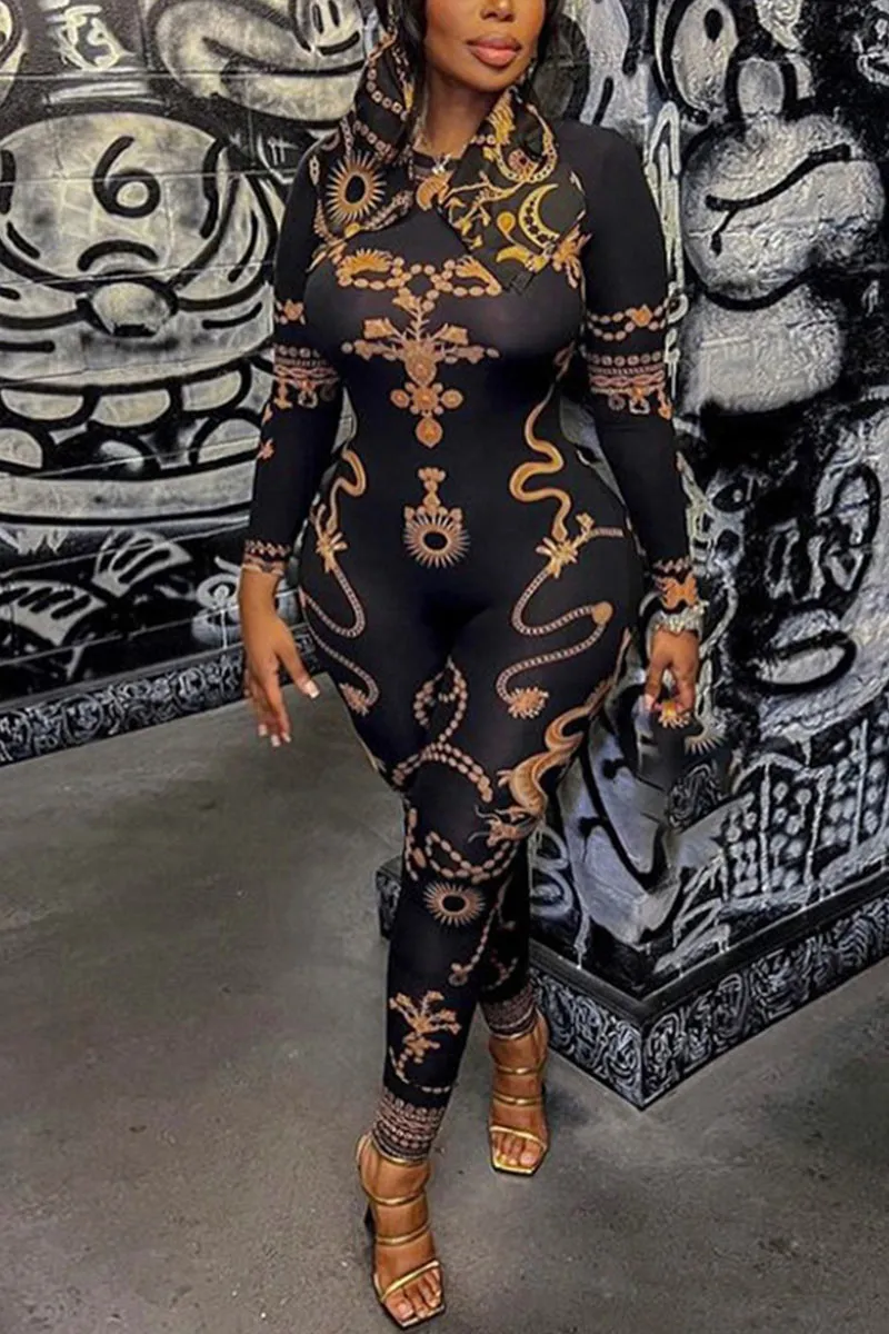 JL0360 Graphic Bodycon Jumpsuits
