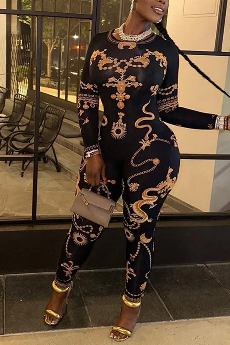JL0360 Graphic Bodycon Jumpsuits