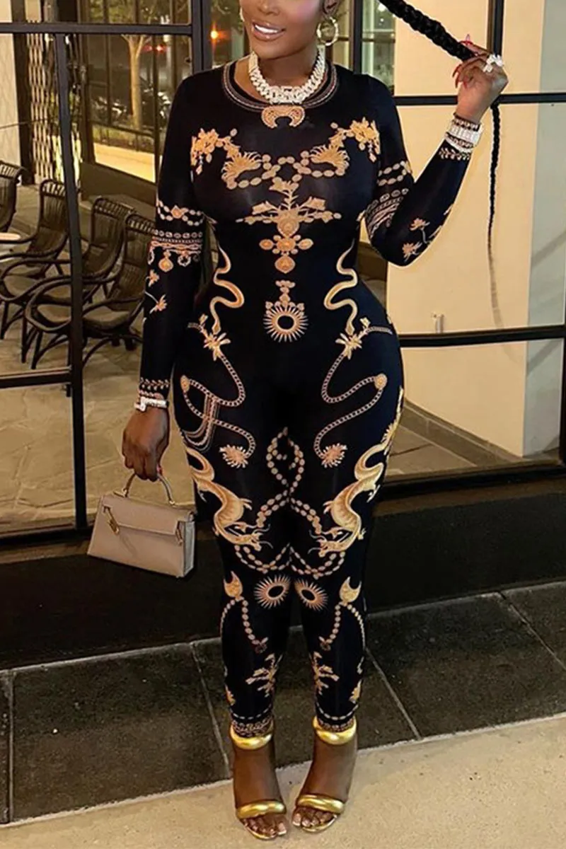 JL0360 Graphic Bodycon Jumpsuits