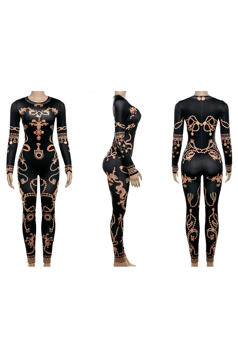 JL0360 Graphic Bodycon Jumpsuits