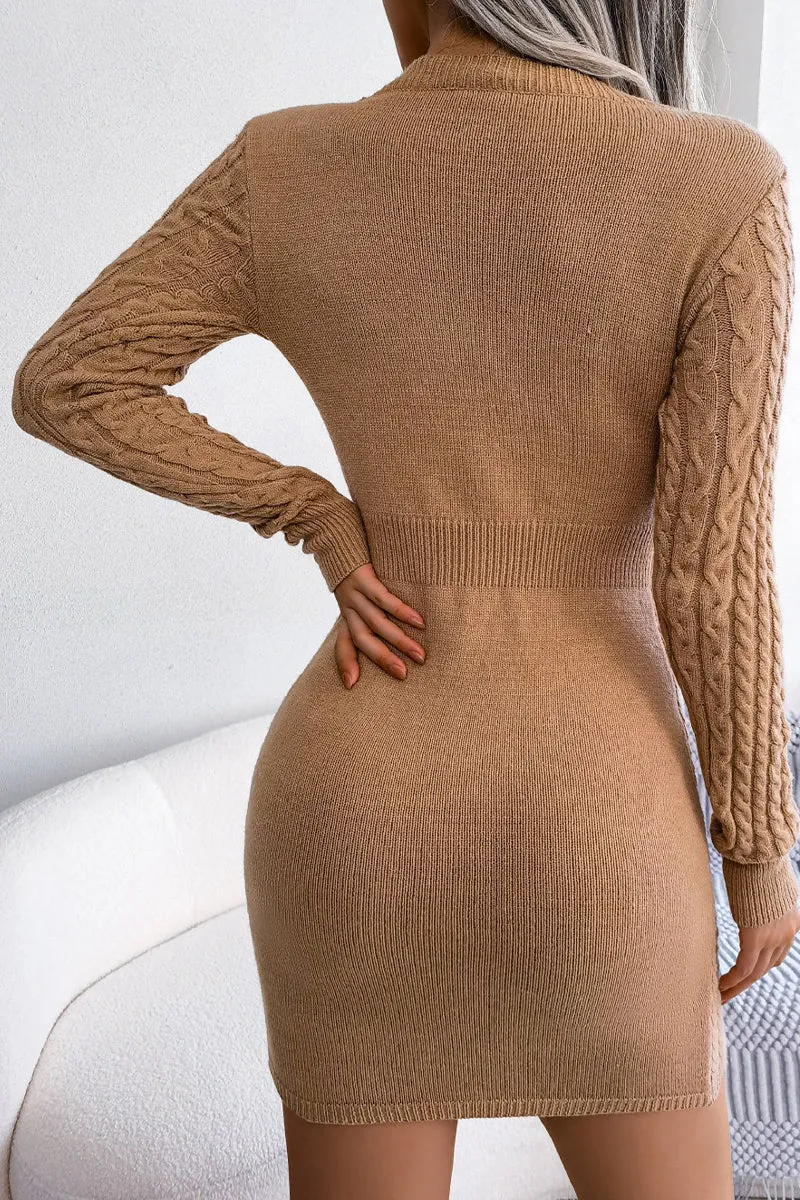 Knit Cable Long Sleeve Bodycon Sweater Dress