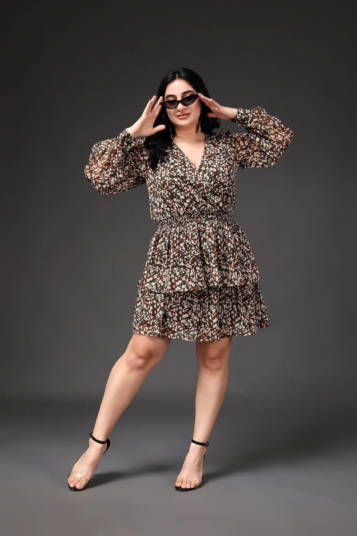 Leopard Printed Dress with Frills
