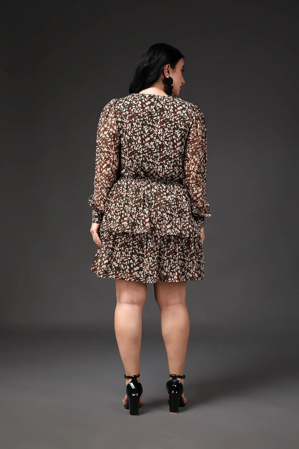 Leopard Printed Dress with Frills