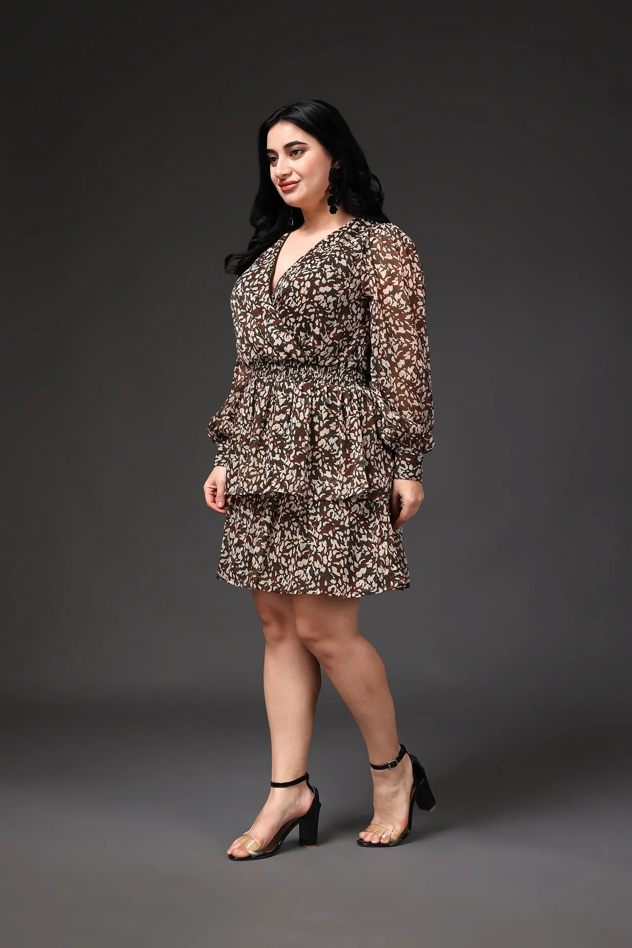 Leopard Printed Dress with Frills