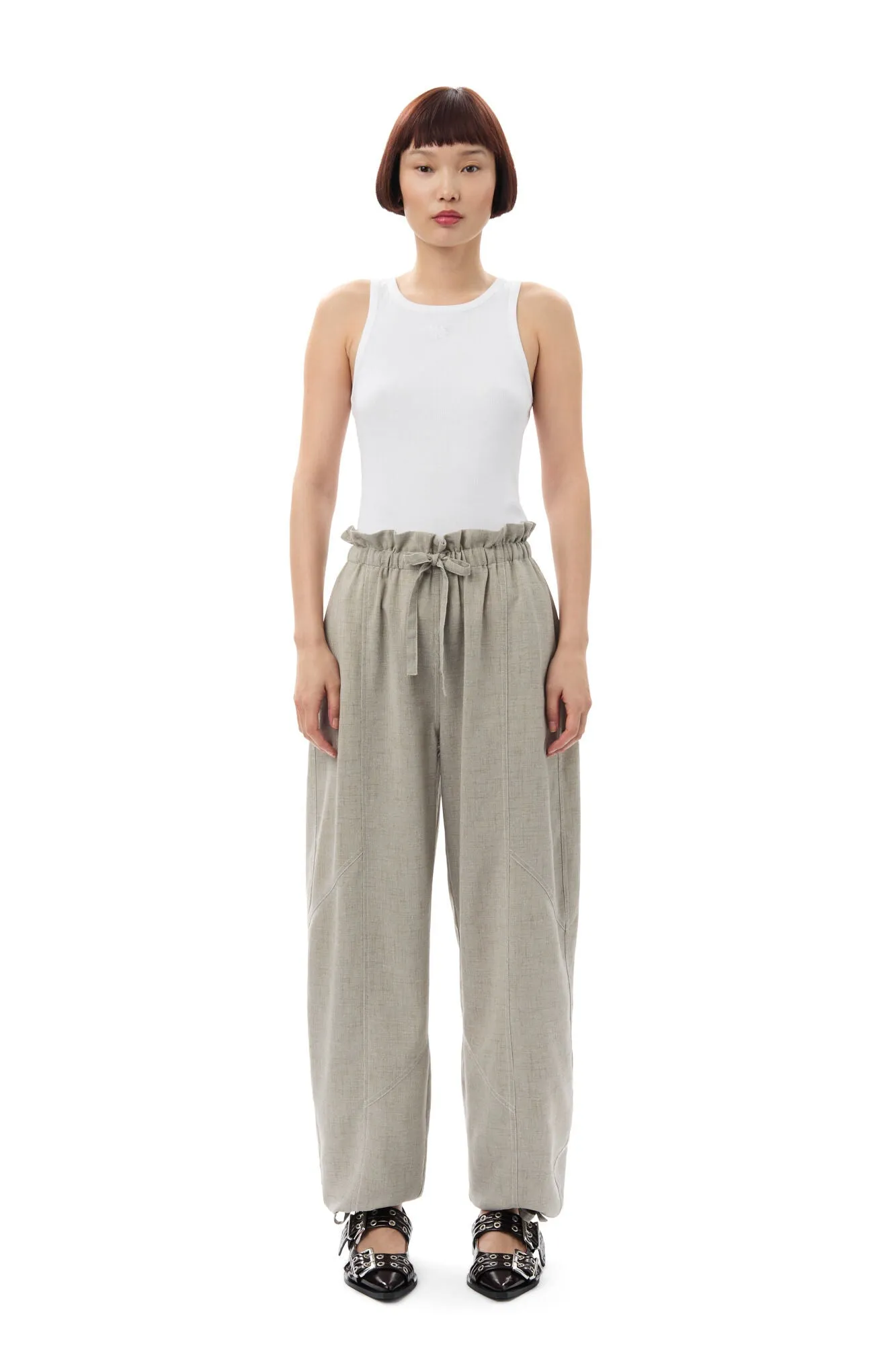 LIGHT MELANGE SUITING ELASTICATED WAIST PANTS