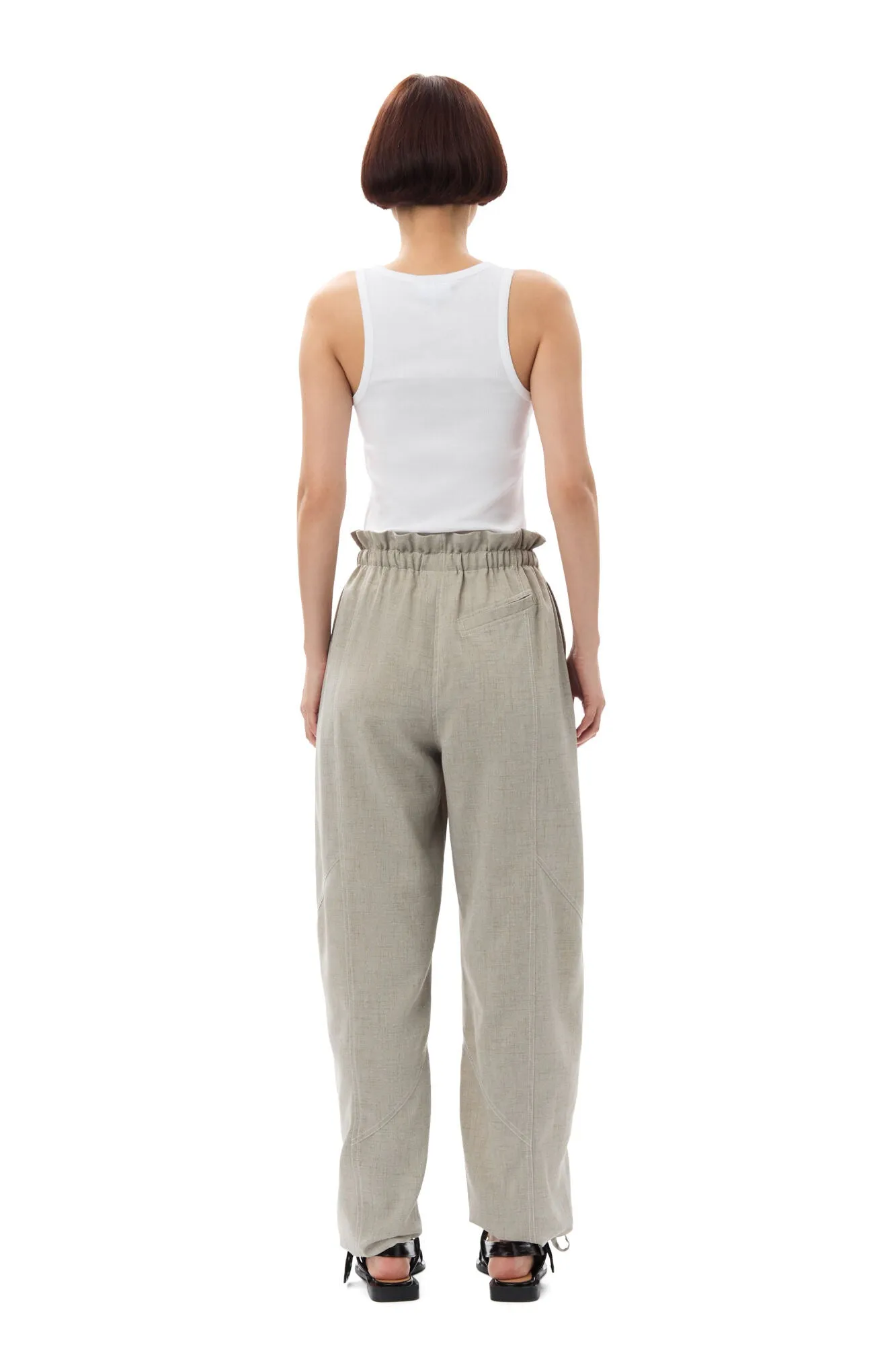 LIGHT MELANGE SUITING ELASTICATED WAIST PANTS