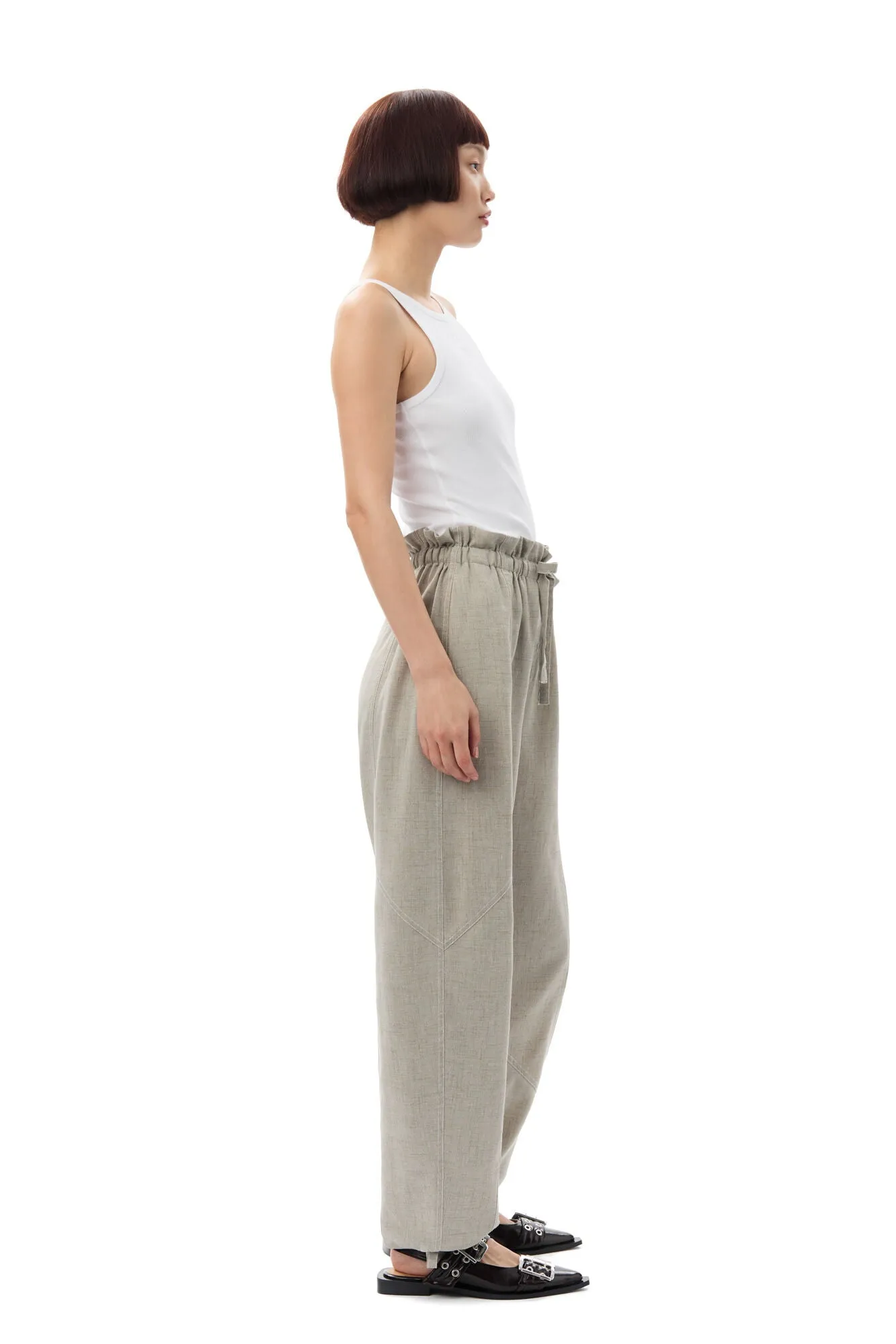 LIGHT MELANGE SUITING ELASTICATED WAIST PANTS