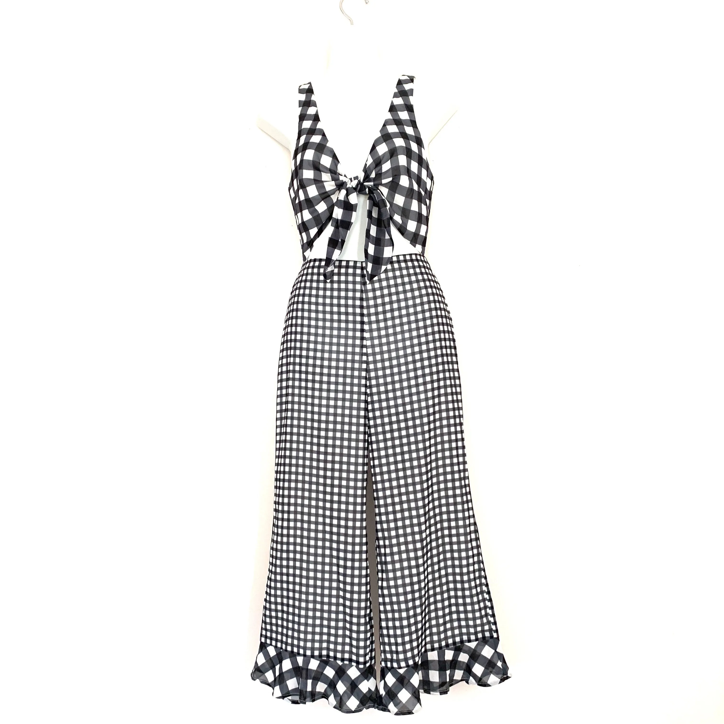 LPA Tie Front Jumpsuit in Gingham with Cutout- Size XS
