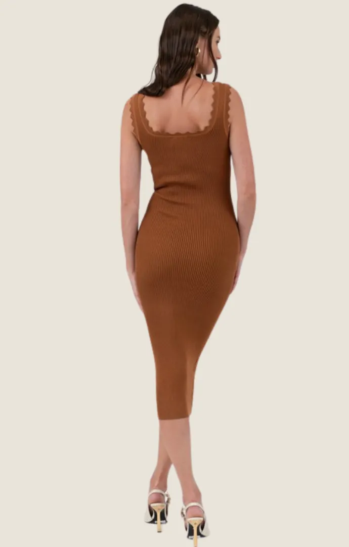 Mallory Caramel Knit Midi Dress