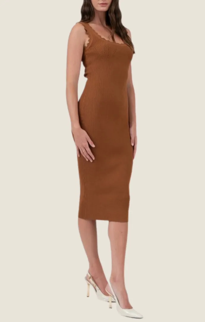 Mallory Caramel Knit Midi Dress