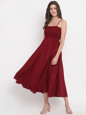 Maroon Solid Knit Gown Sleeveless Midi Dress