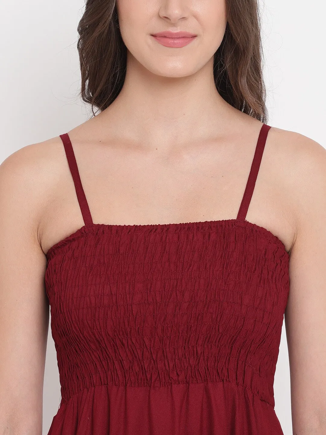 Maroon Solid Knit Gown Sleeveless Midi Dress