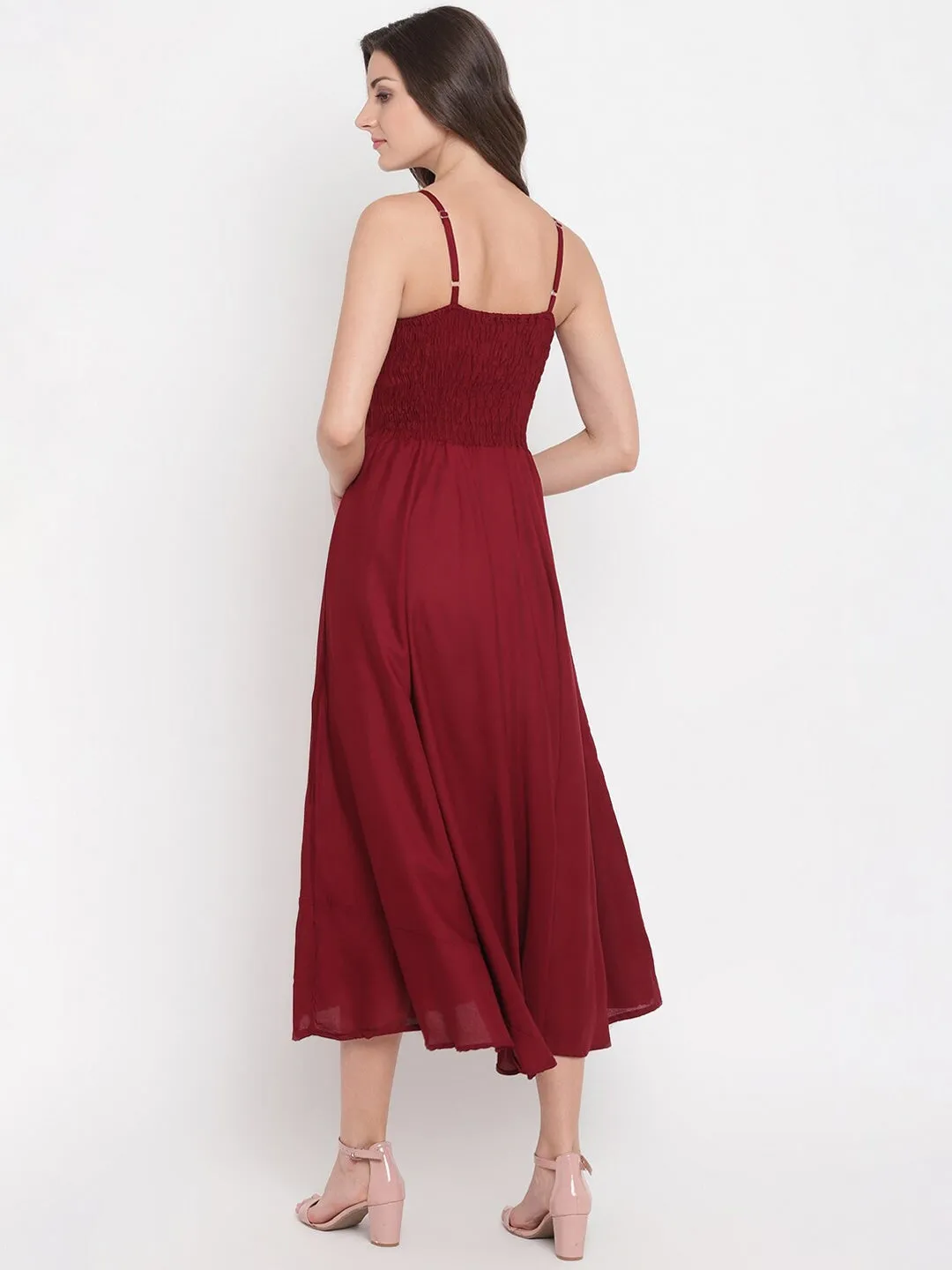 Maroon Solid Knit Gown Sleeveless Midi Dress