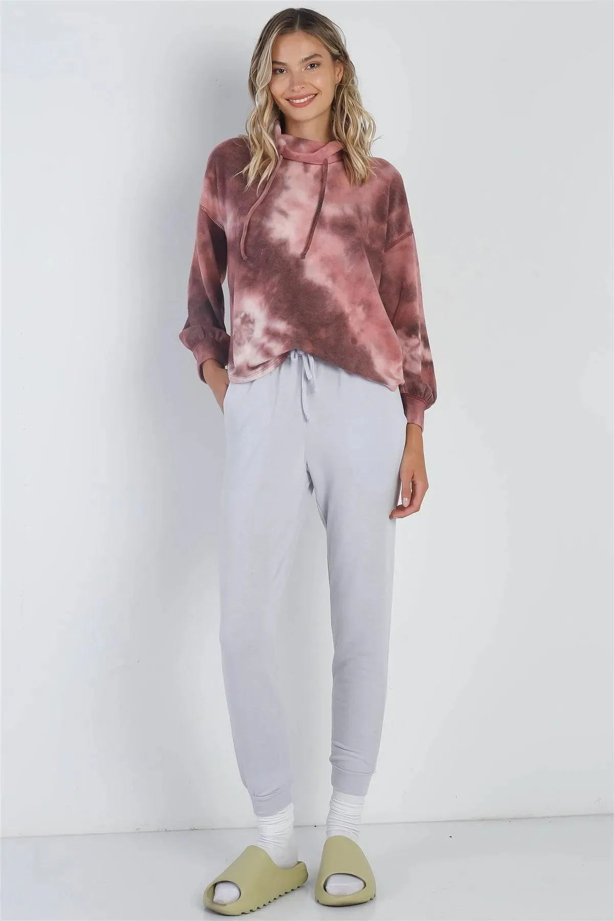 Mauve Tie-Dye Turtle Neck Long Sleeve Sweatshirt