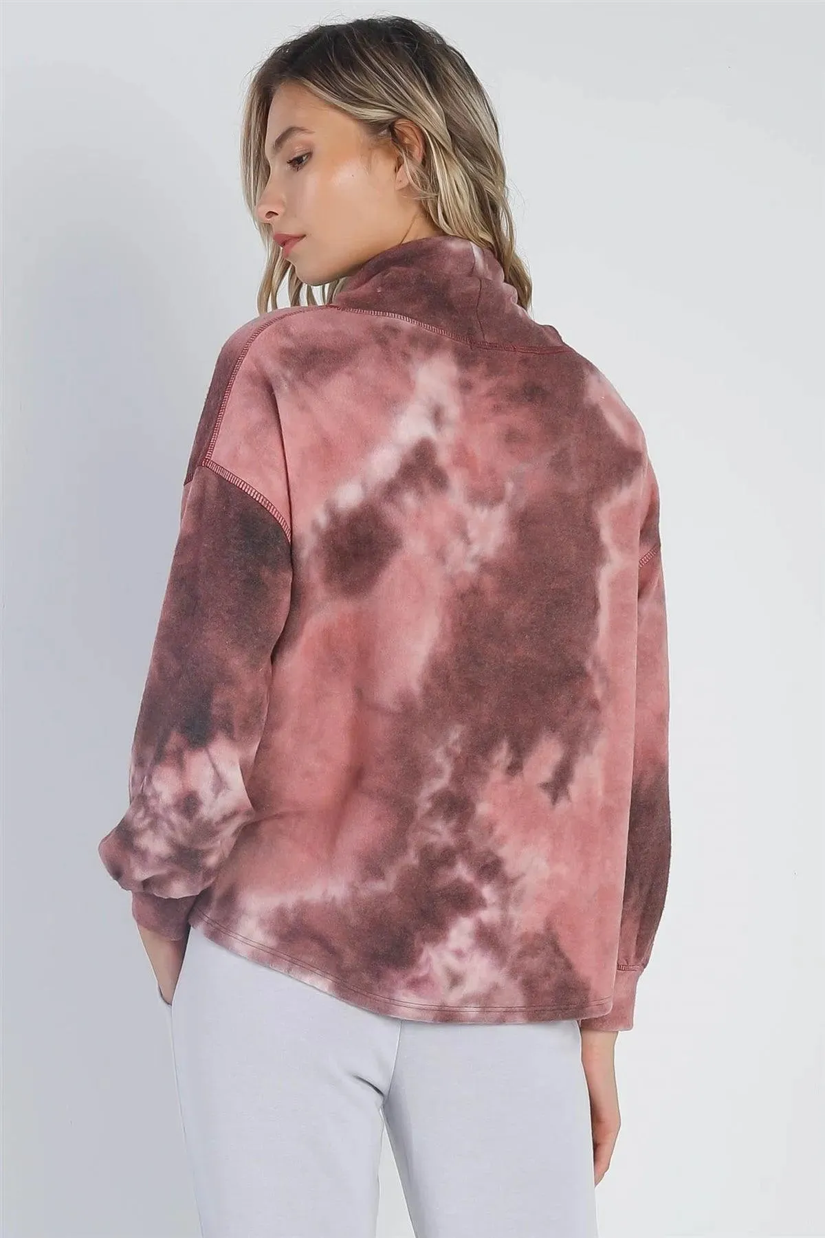 Mauve Tie-Dye Turtle Neck Long Sleeve Sweatshirt