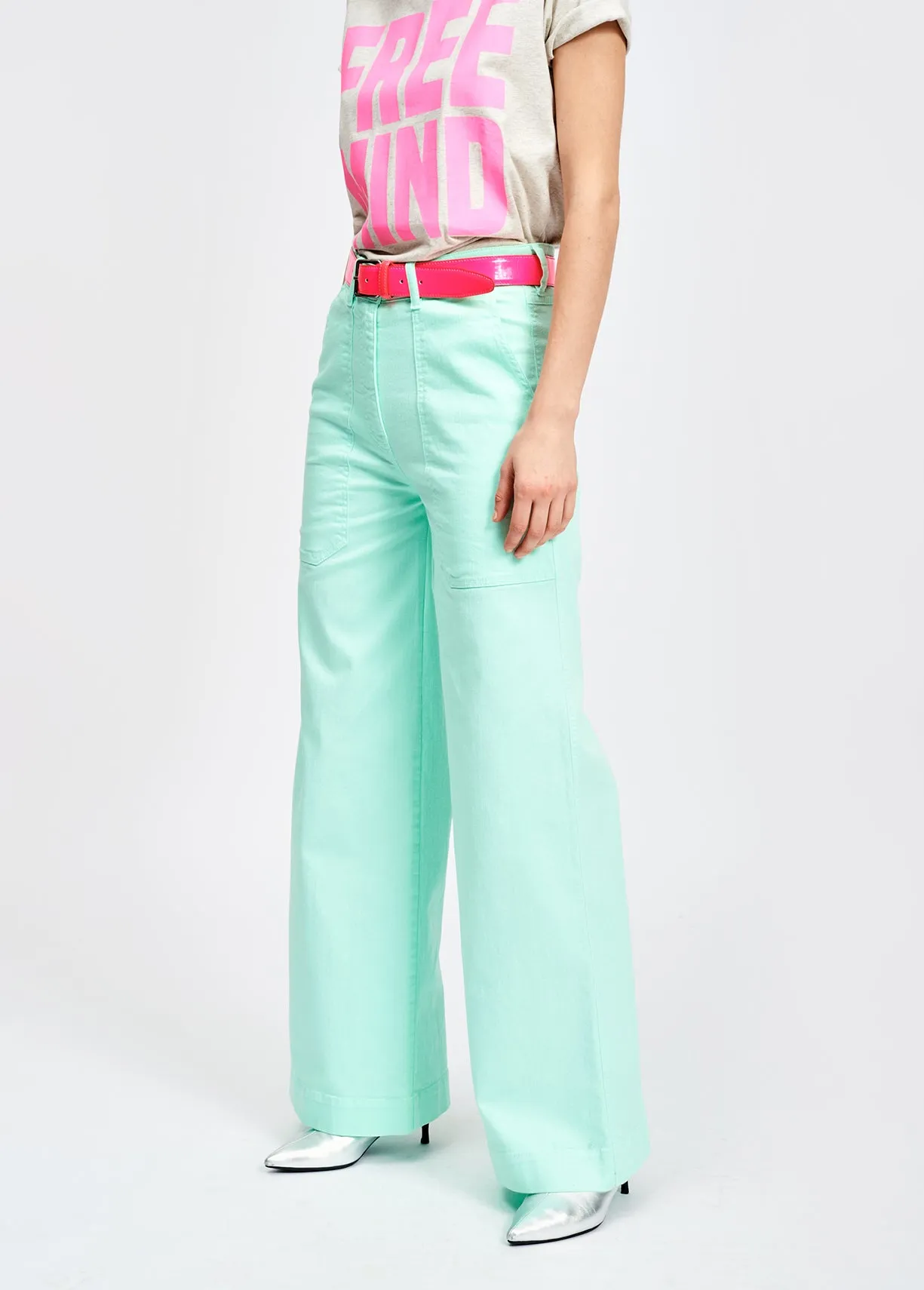 Mint green flared wide pants