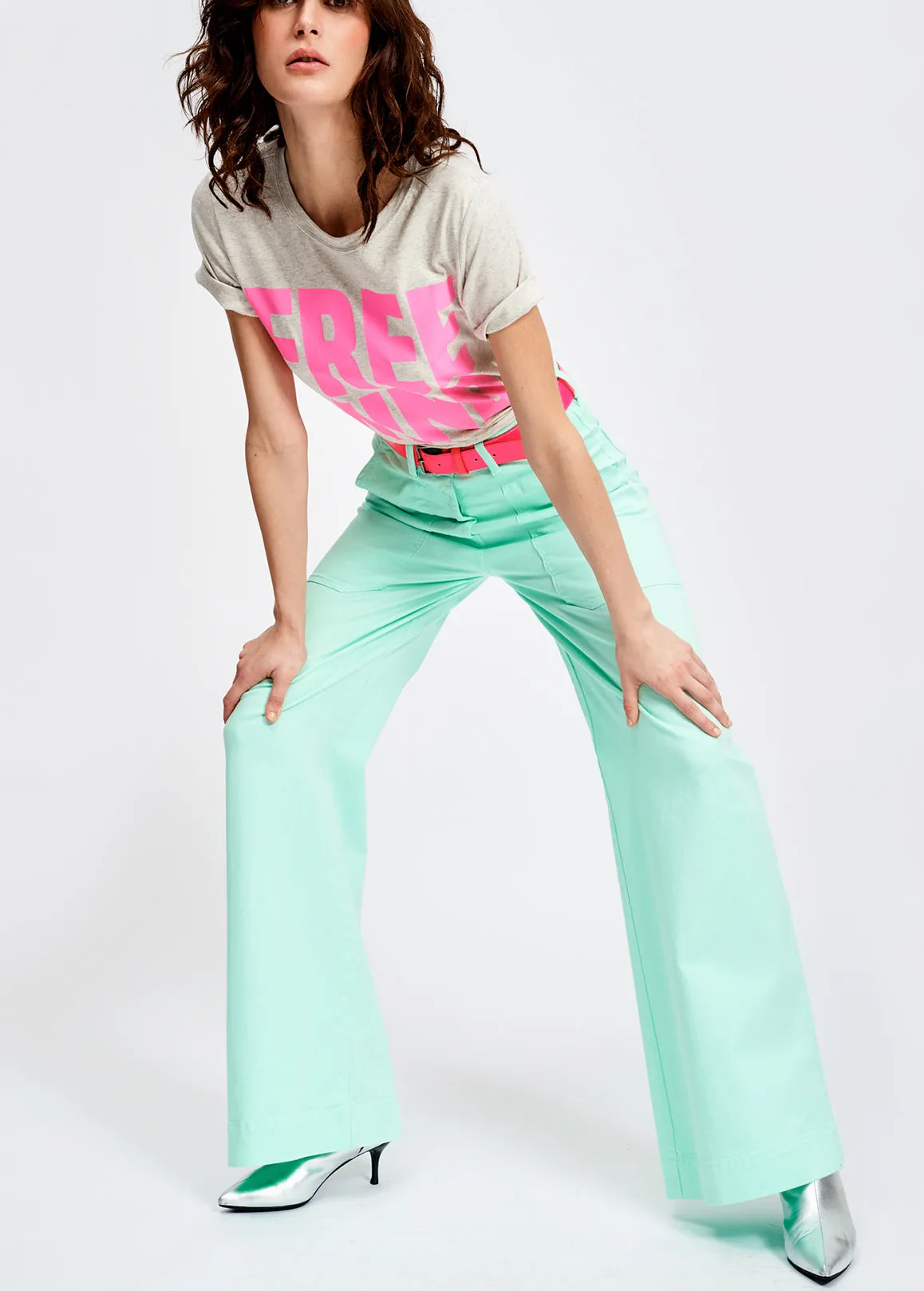 Mint green flared wide pants