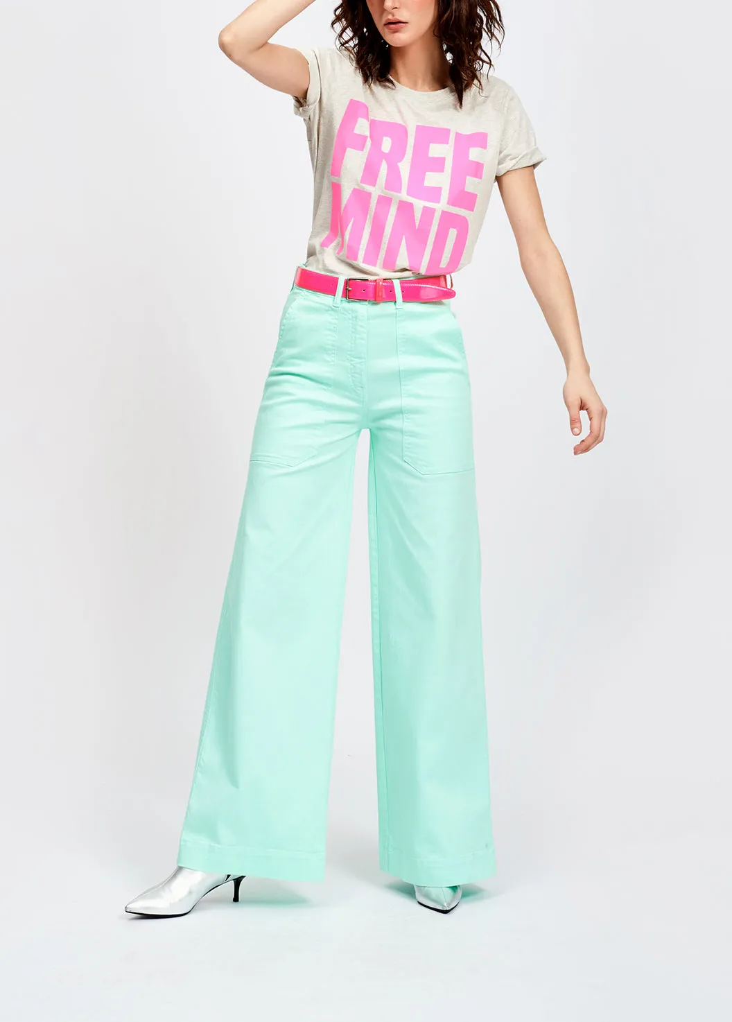 Mint green flared wide pants