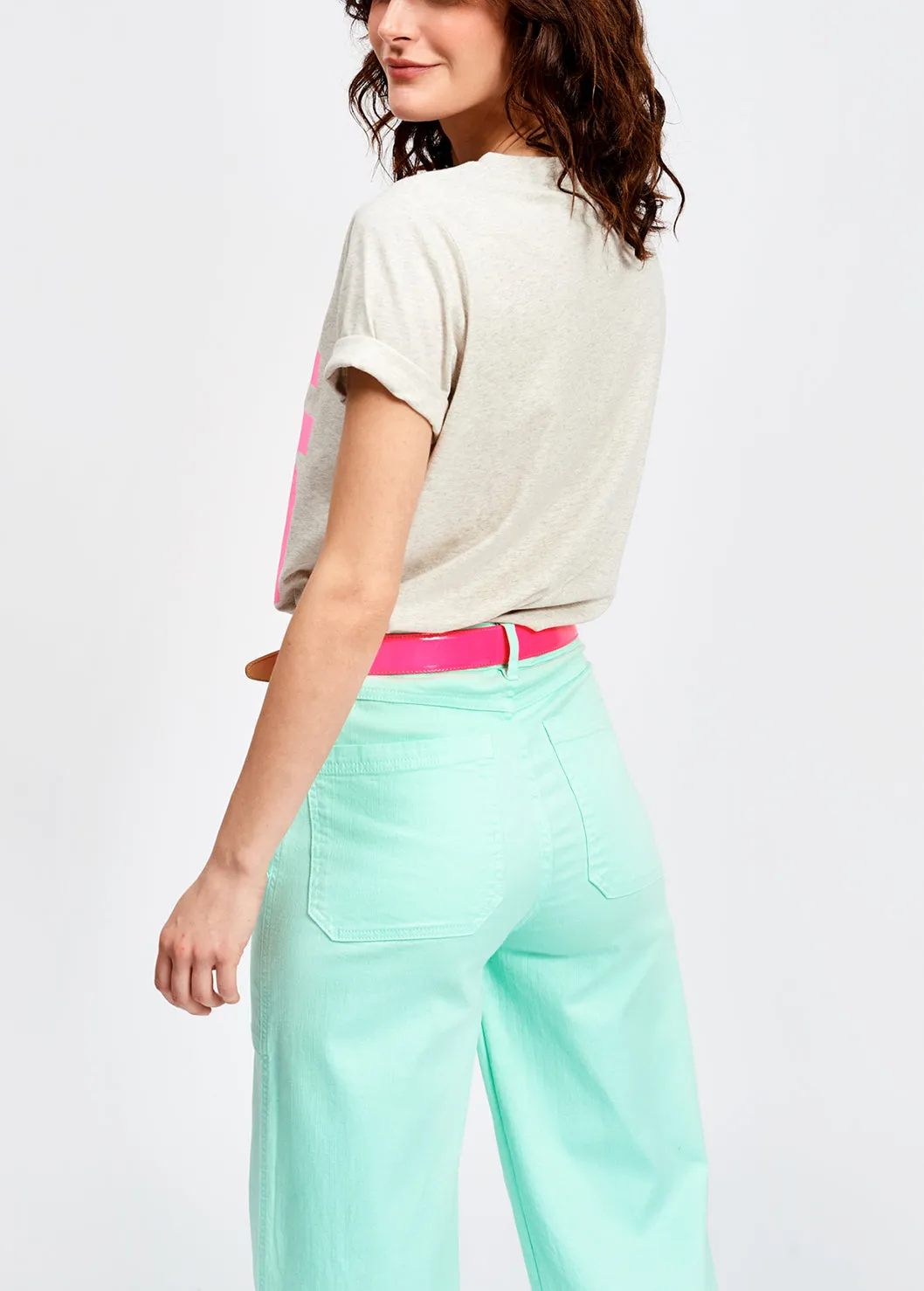 Mint green flared wide pants