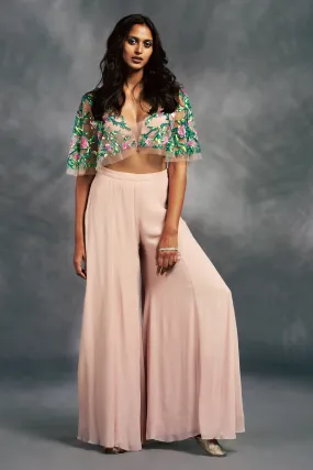 Old Rose Rossette Embroidered Blouse With Sharara