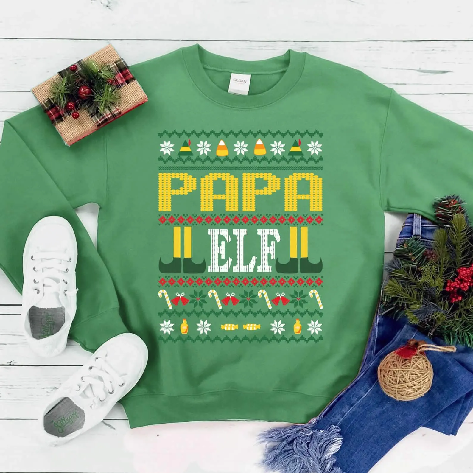 Papa's Cheerful Elf Holiday Sweatshirt