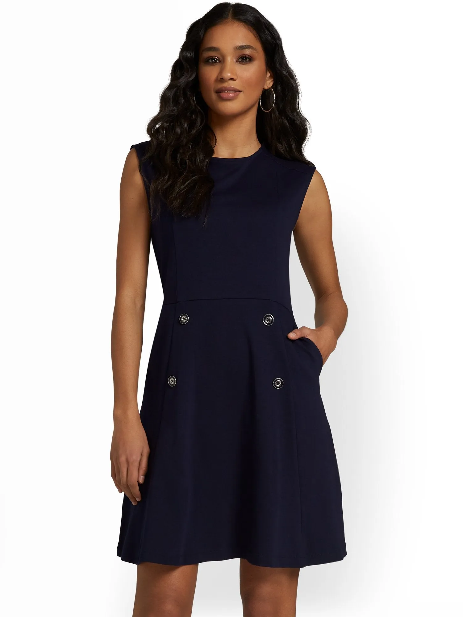 Petite Button-Front Flare Dress - City Knits