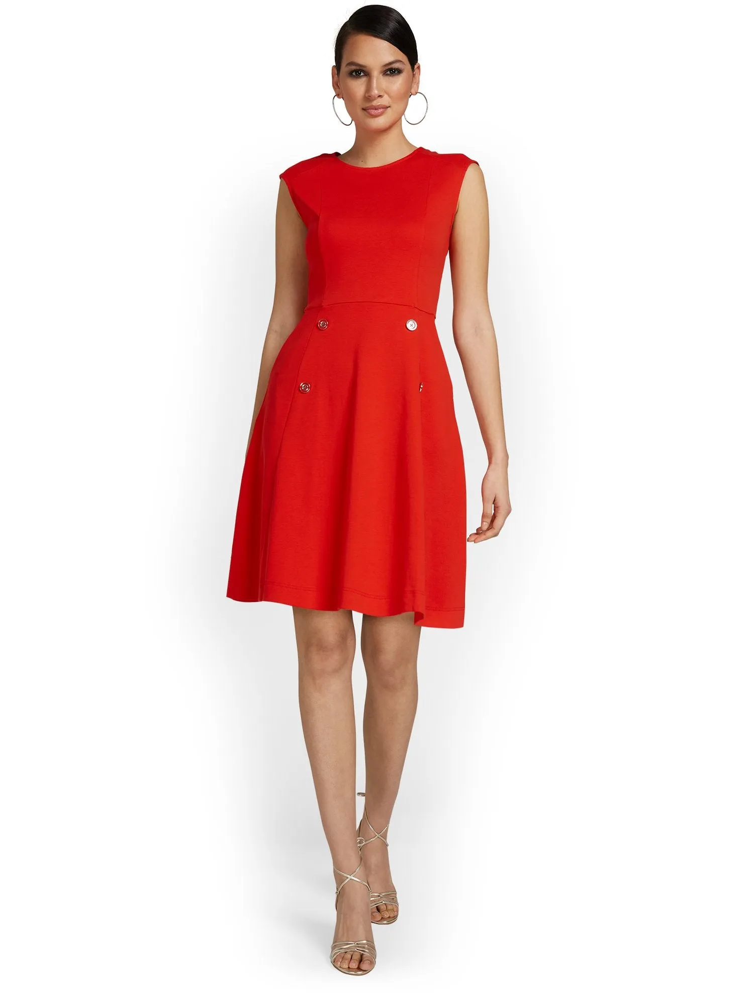 Petite Button-Front Flare Dress - City Knits