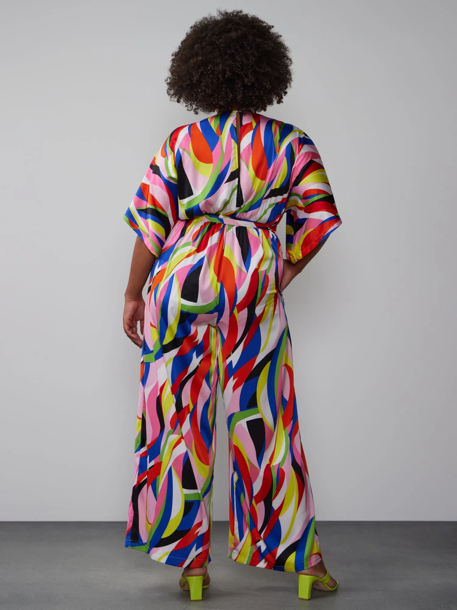 Plus Satin Geometric Print Jumpsuit