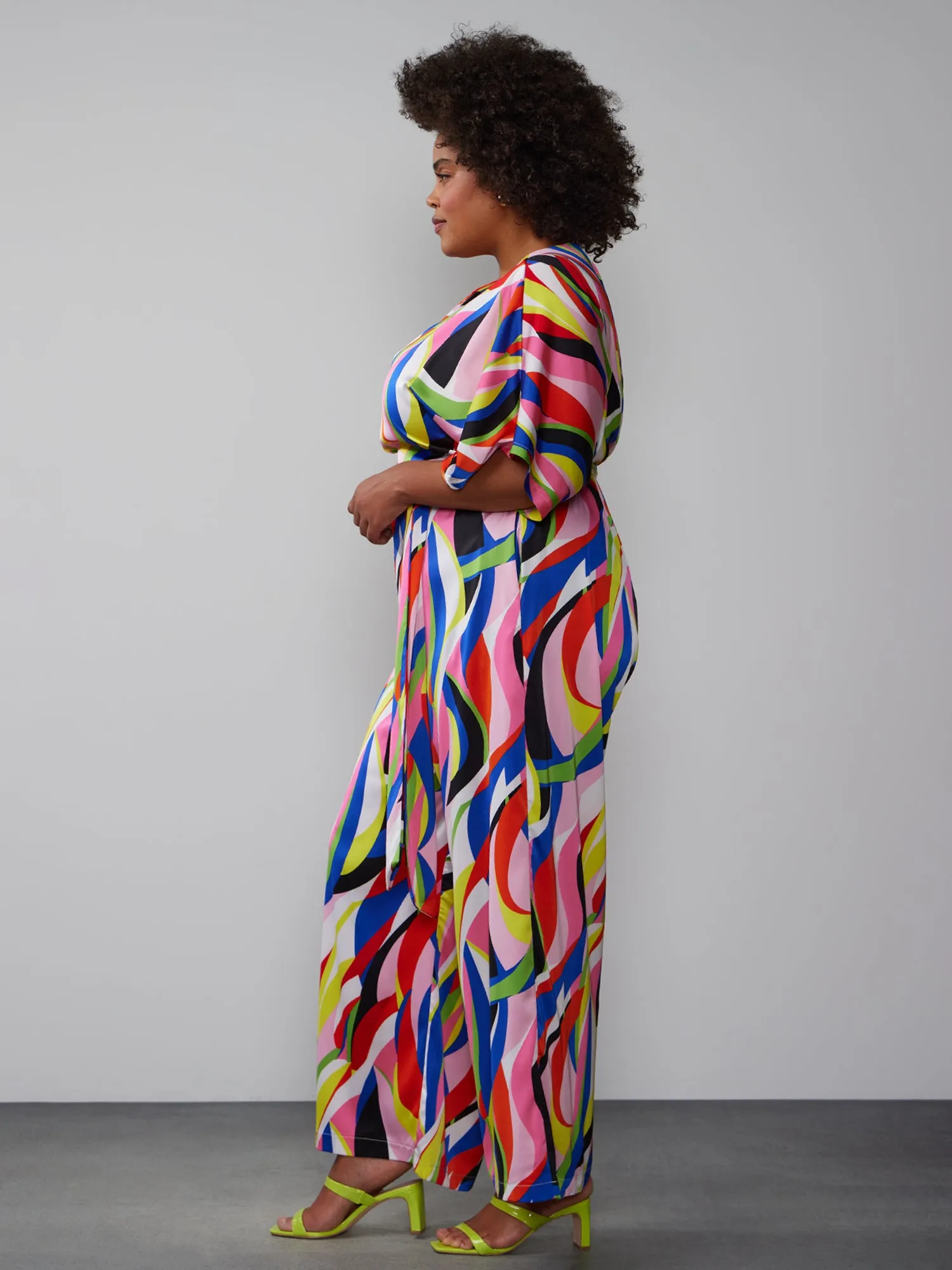 Plus Satin Geometric Print Jumpsuit