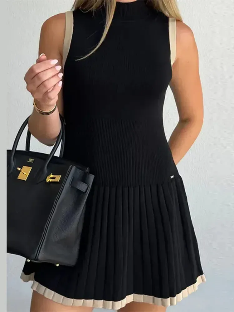 Rihana Knit High Neck Trim Mini Dress