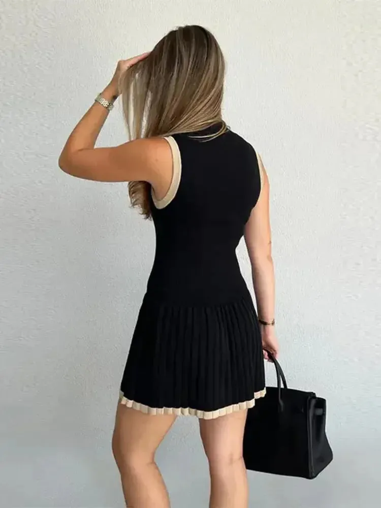 Rihana Knit High Neck Trim Mini Dress