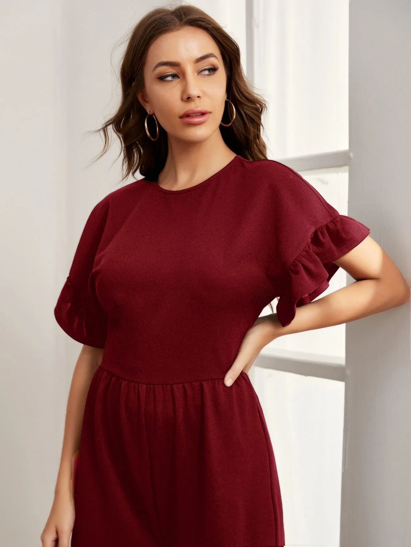 Ruffle Cuff  Solid Jumpsuit