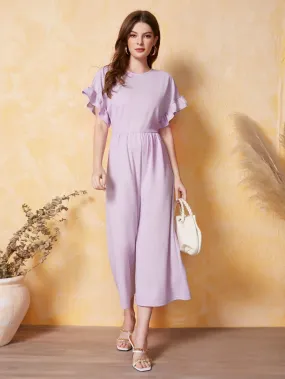 Ruffle Cuff  Solid Jumpsuit