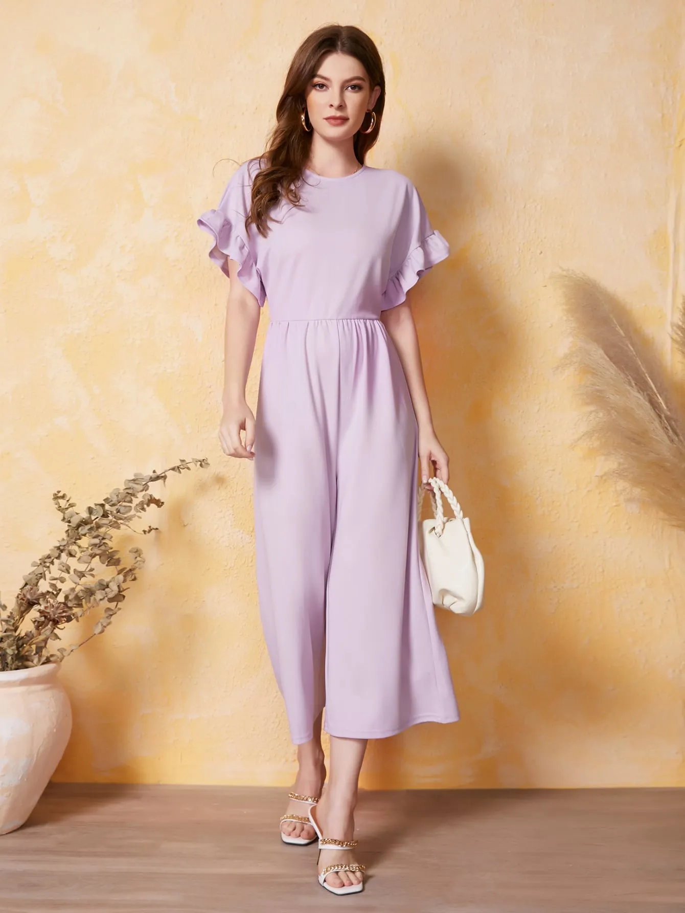 Ruffle Cuff  Solid Jumpsuit
