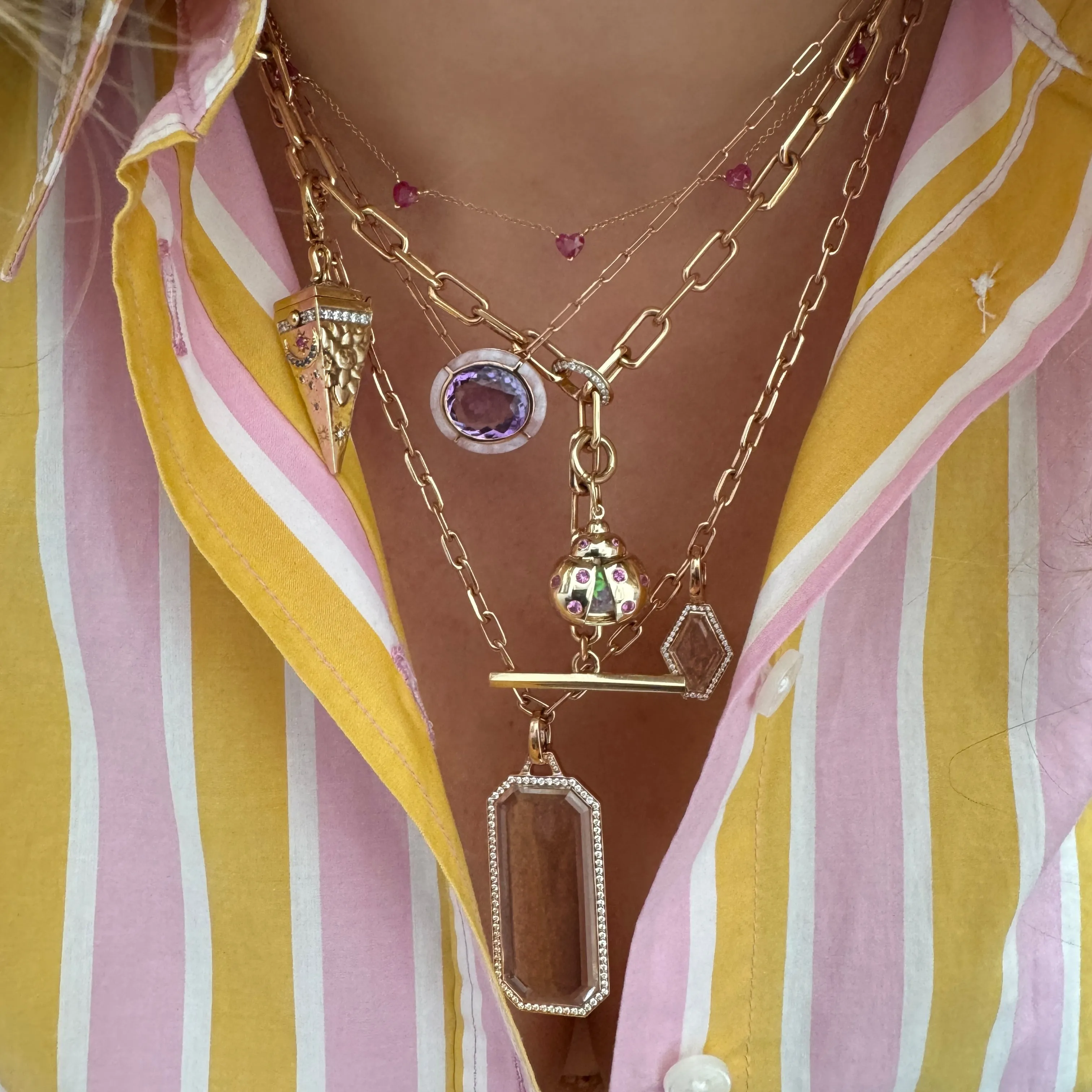 Sweet Cinq Ruby Hearts Necklace