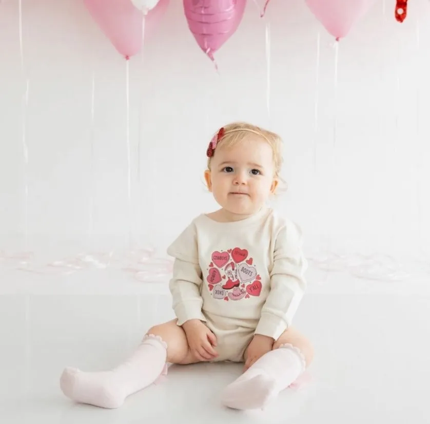 Sweet Wink - Howdy Valentine's Day Long Sleeve Romper - Natural