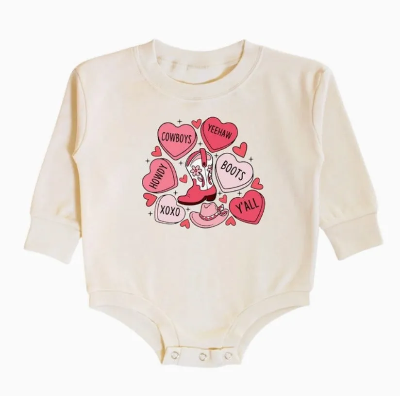 Sweet Wink - Howdy Valentine's Day Long Sleeve Romper - Natural