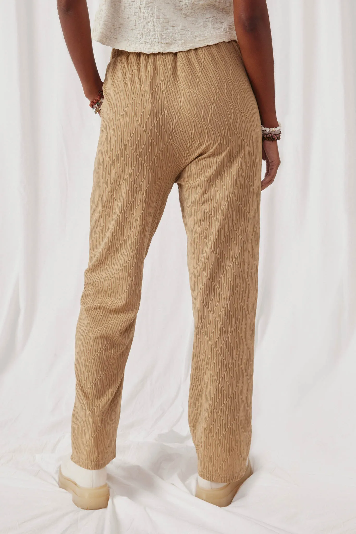 Textured Elastic Waist Wideleg Pants