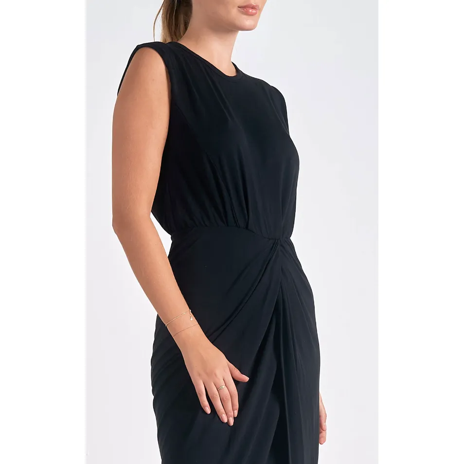 The Margaret Black Sleeveless Knit Midi Dress