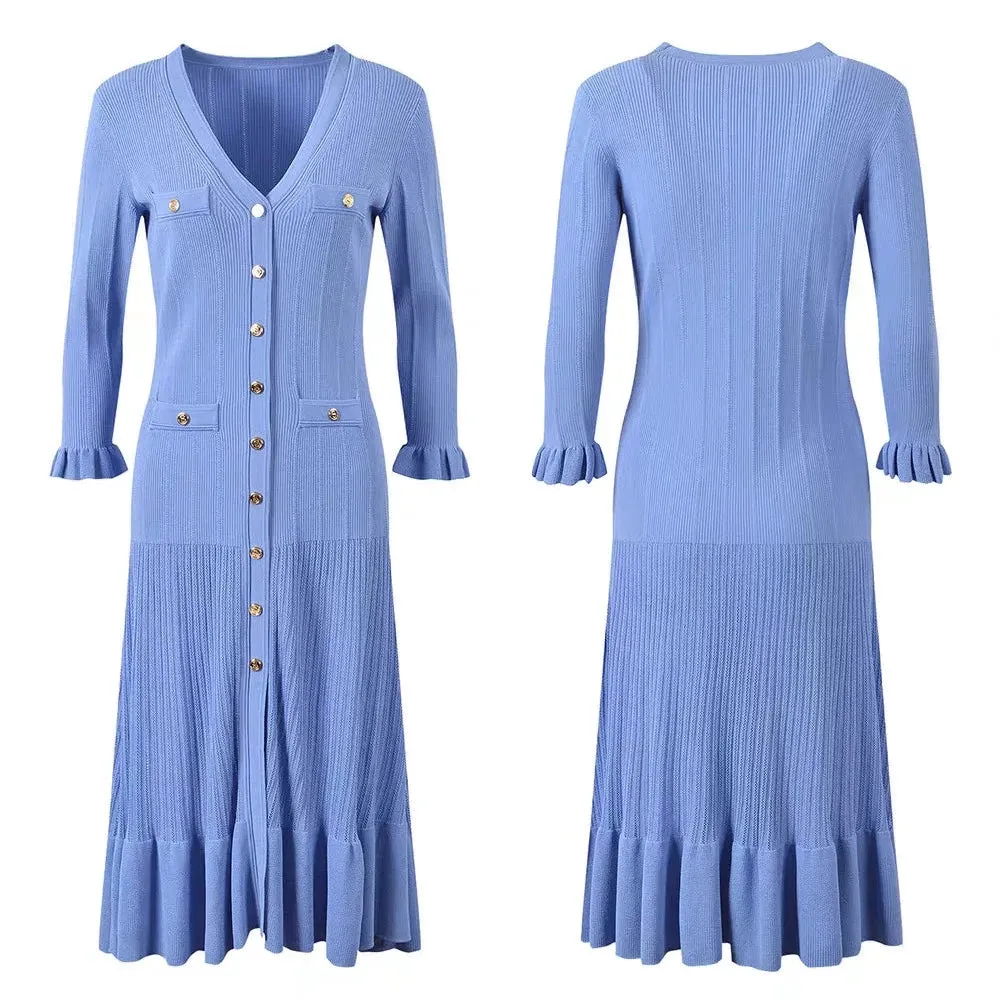 Trend4us Knitted Midi Dress with Flounce Details
