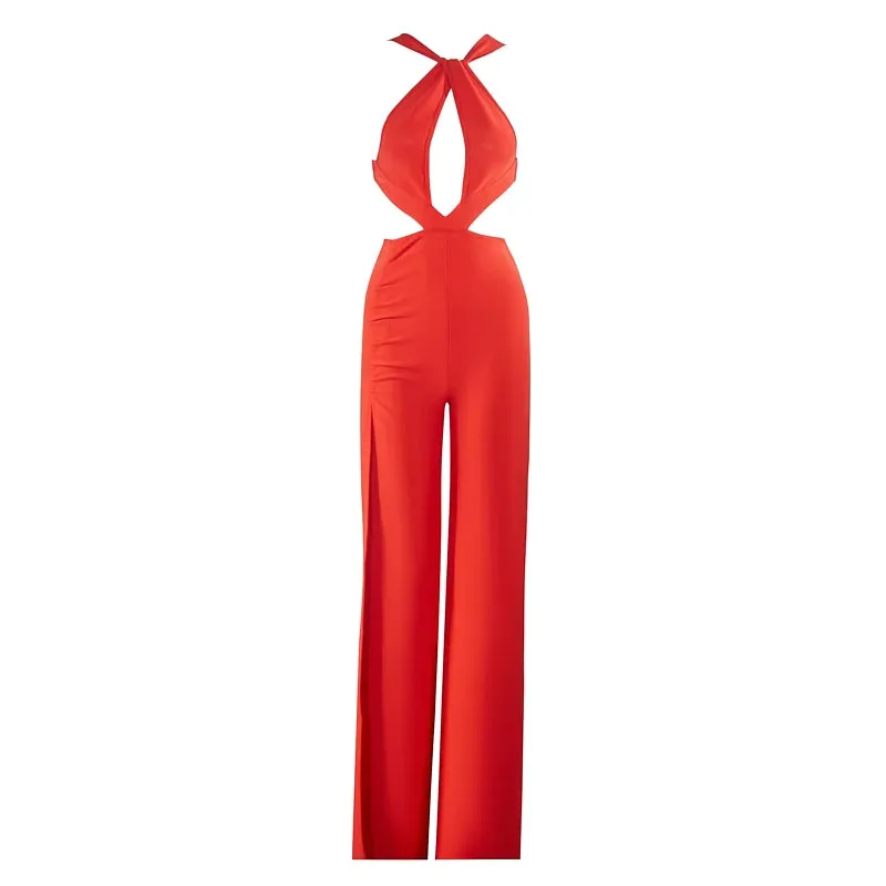 Trend4us Women's Chic Cutout Halter Neck Jumpsuit
