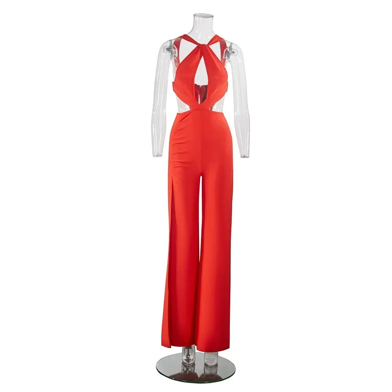 Trend4us Women's Chic Cutout Halter Neck Jumpsuit
