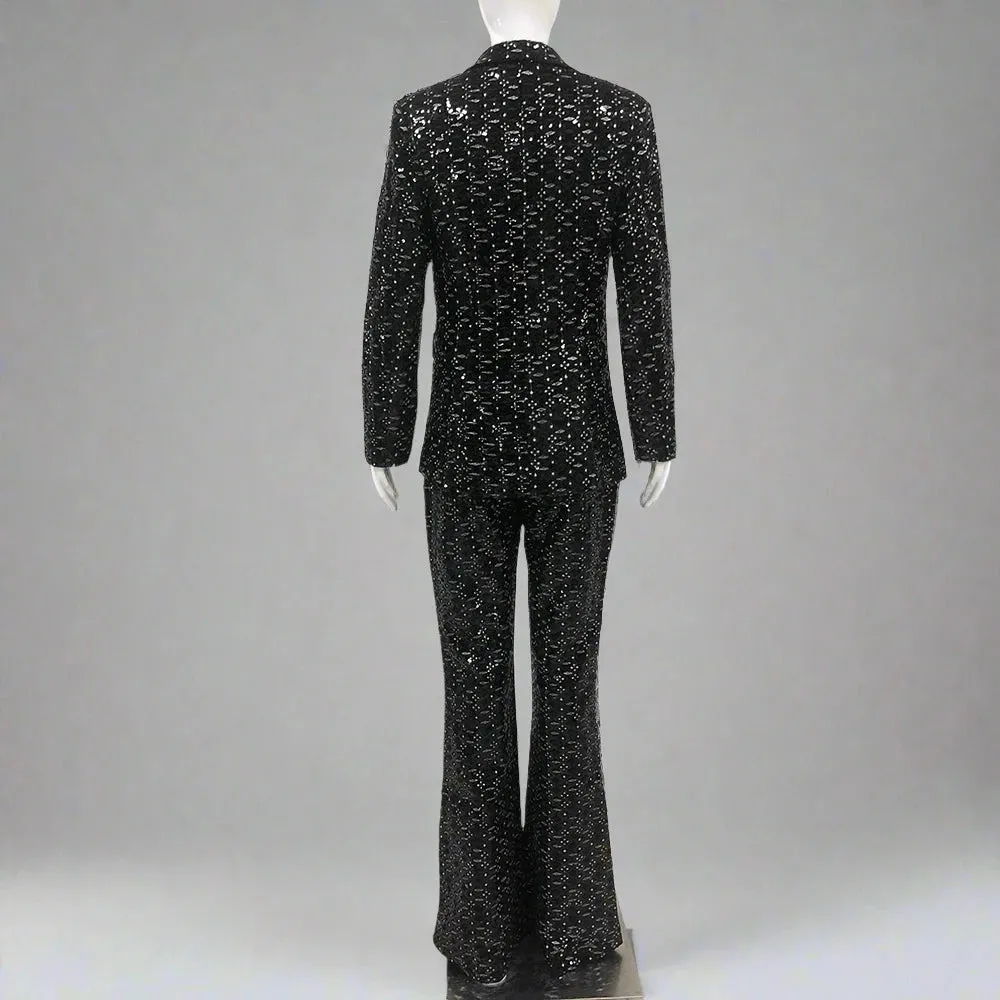 Trend4us Women's Sequin Blazer and Flared Pants Set
