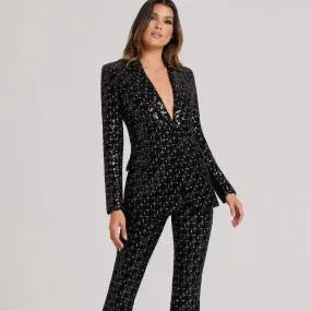 Trend4us Women's Sequin Blazer and Flared Pants Set